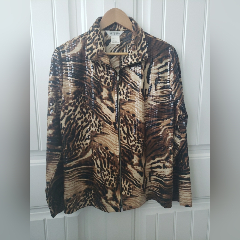 Exclusively Misook Large Jacket Brown Animal Prin… - image 1
